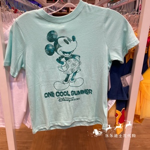 上海迪士尼乐园 米奇绿色儿童成人短袖t恤卡通动漫纯棉衣服亲子装