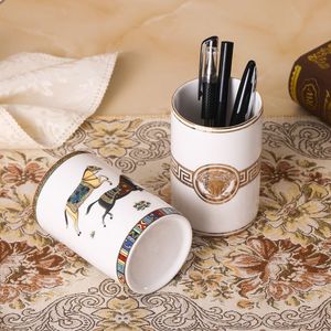陶瓷笔筒欧式化妆刷筒桌面创意文具毛刷收纳筒多功能化妆桶收纳盒