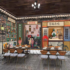8090年代怀旧海报中餐饭店市井火锅麻辣烫小卖部烧烤墙面装饰贴画