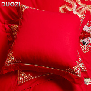 大红色纯棉靠垫枕套 刺绣抱枕一对45*45CM沙发结婚床上用品婚庆