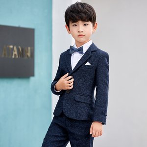男童西装套装三件套秋冬加厚呢子主持人小西装儿童西服男花童礼服