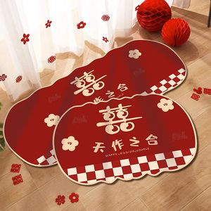 结婚地毯床边毯红喜字地垫卧室房间入户门新婚房装饰布置婚庆用品