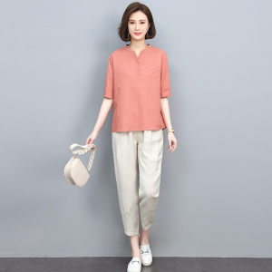 亚麻女装套装休闲时尚