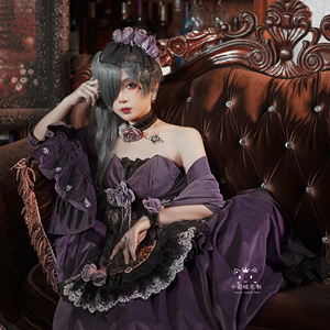 【定制】夏尔 黑执事cos服 夏尔女装 紫黑玫瑰礼服cosplay