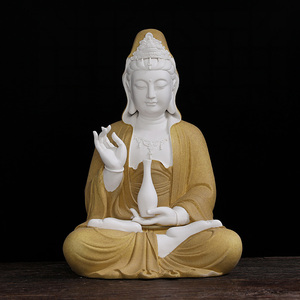 陶瓷盘腿坐莲观音佛像供奉家用中式客厅家居玄关入户酒柜乔迁摆件