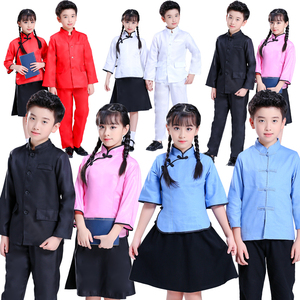 儿童古装男女童学生民国服演出服装五四青年中山装中小学生合唱服