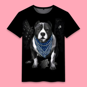 哈巴狗图案动物宠物小狗潮牌欧美风复古印花衣服夏季男士短袖t恤