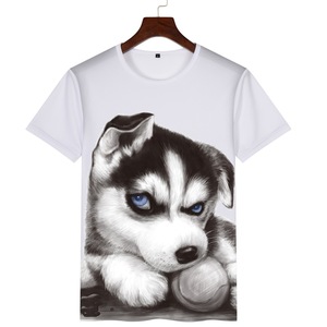 2023哈士奇狗猫咪3D图案衣服冰丝短袖T恤男装夏季儿童装上衣体恤