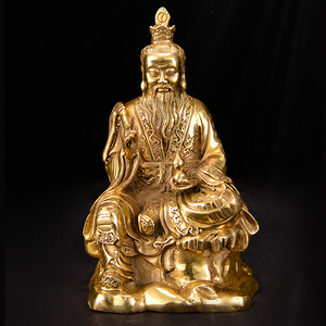 3721黄铜太上老君摆件持拂尘葫芦三清祖师元始天尊铜像