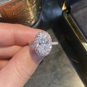 gia18k金hw情侣椭圆形三石1克拉天然钻石结订婚钻戒戒指婚戒订制