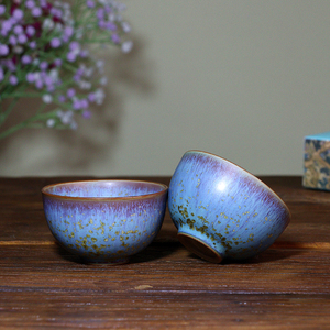 任晓飞炭烧杯 禹州神垕钧瓷手工原矿茶杯茶具中式田园风礼盒装