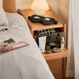 二黑木作 里安床头柜 樱桃木实木床边柜卧室家用北欧小户型储物窄