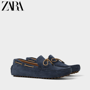 zara 新款 男鞋 藏青色模切牛皮革莫卡辛鞋豆豆鞋 15611302010