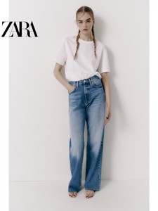 ZARA新款 TRF 女装 高腰休闲宽腿牛仔裤 6045025 400