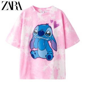 ZARA 24夏季新品 童装女童 迪士尼史迪奇图案扎染T恤 0962605 620
