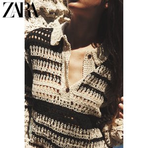 ZARA24夏季新品 女装 条纹钩编衬衫款式上衣 5070013064