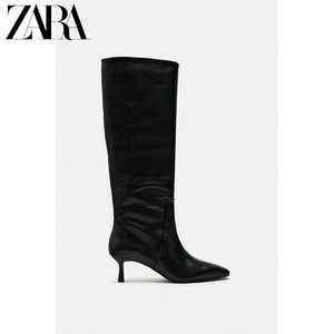 ZARA新品 女鞋 黑子复古高跟长筒皮靴 2006310 800