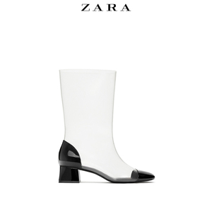 ZARATRF 女鞋 透明拼接黑色中跟短靴 39码适合38的