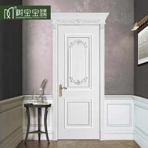 白色欧式雕花室内门卧室门平开实木复合描银描金烤漆别墅带冒头