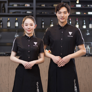 酒吧服务员工作服短袖工装新款衬衫ktv员工服装网咖影院理发店男
