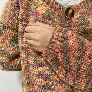 双双爱编织开衫毛衣针织手工成品大红松鼠绒棒针圆领宽松女秋冬款