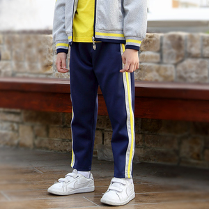 藏青色校服裤子三道杠小学生初中校裤三条杠运动裤男女深蓝黄灰黄