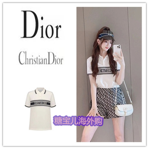 dior/迪奥2022新款条纹字母logo提花短袖女polo衫t恤老花短裤套装