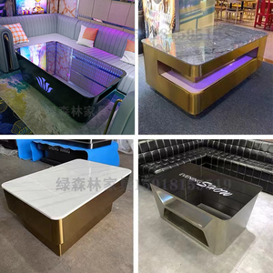 ktv酒吧茶几定制 夜场会所不锈钢化玻璃大理石发光台酒吧桌卡座