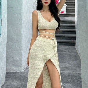 2024新款泰国风针织泳装性感露背时尚绑带分体长裙式泳衣女三件套