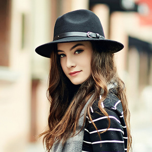 黑色礼帽女秋冬天英伦复古名媛毡帽羊毛呢时尚潮爵士帽百搭帽子潮