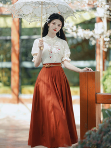 新中式国风刺绣7分马面裙搭配上衣女成人套装小个子150日常通勤夏