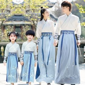 原创汉服亲子装母女超仙中国风古装一家三口襦裙父子全家演出服春