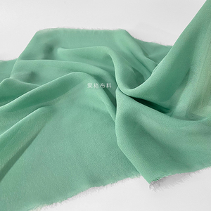 豆绿色纯棉薄款半透垂感乔其纱春夏里衬雪纺面料衬衫汉服古装布料