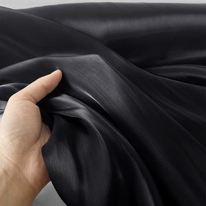 光泽丝缎●纯黑色水晶丝绸珠光丝滑时装缎面料古装汉服马面布料