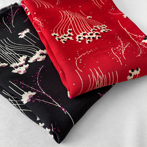日本进口 纯棉珠光感樱花麻纱加厚双绉雪纺面料布料 红黑二色