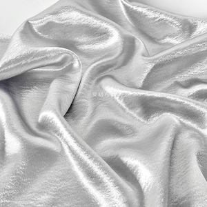 银色水波纹弹力抗皱光泽垂感麻纱缎设计师服装面料高级定制布料