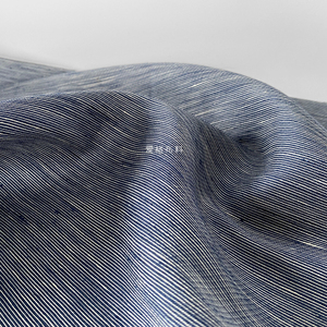 硬挺廓形牛仔蓝苎麻加厚丝麻亚麻棉麻面料西装套装设计师布料diy