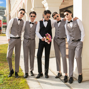 伴郎团服兄弟装西式男马甲衬衫新郎结婚礼服三件套西服套装秋冬