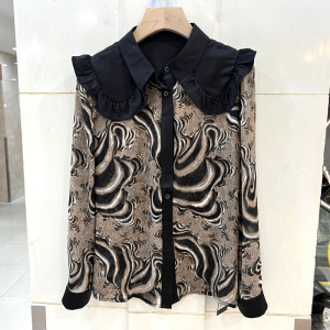 00七彩香袖21q6102韩版修身雪纺衫 春季新款时尚方领上衣衬衣百搭淘宝