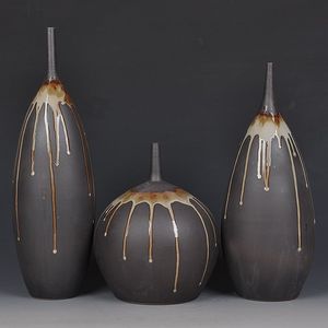 景德镇陶瓷花瓶颜色釉窑变三件套家居装饰古典手工创意工艺品摆件