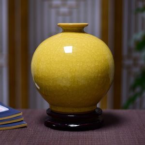 景德镇陶瓷器艺术花瓶家居中式仿古瓷黄色石榴瓶客厅玄关摆件大号