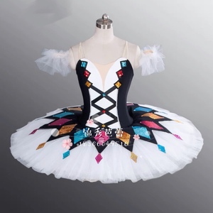 新款黑白色百万小丑变奏芭蕾舞表演TUTU裙儿童演出服纱裙表演服饰