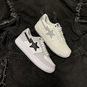 白灰色bapesta低帮空军一号休闲男士小众设计夏季流星平底板鞋女