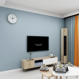 浅灰蓝墙布电视背景墙轻奢简约客厅卧室北欧风素色无缝壁布孔雀蓝