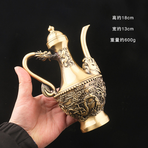 老式纯铜鸳鸯酒壶创意复古中仿古代风金属青铜酒杯瓶道具套装摆件
