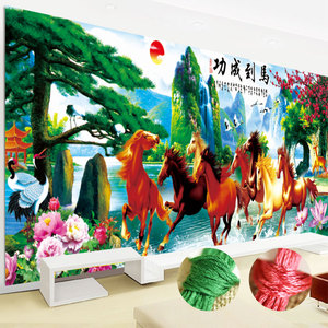 tb713813914淘宝十字绣八马骏图到成功新款印花线前