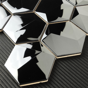六角黑色不锈钢马赛克瓷砖金属墙贴玄关餐厅背景墙镜面墙砖自粘砖