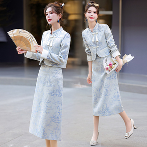 新中式改良旗袍套装裙女2024春装新款时髦气质洋气国风裙子两件套