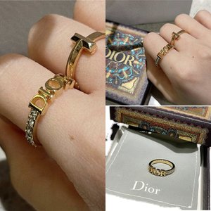 正品dior代购迪奥戒指环女士复古色jadior镶钻镂空星对戒七夕礼