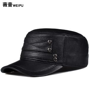 男士春秋款潮真皮平顶帽薄款羊皮帽单款韩版体闲中老年人鸭舌帽